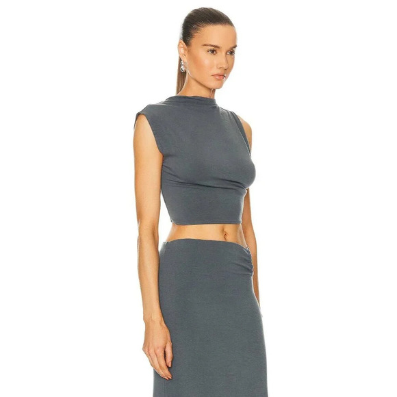 Jade Cropper Asymmetric Crop Top in Dye Grey XSmall New Womens Sleeveless Tank - Picture 4 of 14